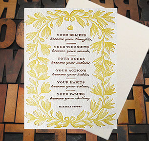 Letterpress Card with a Mahatma Gandhi quote and laurels